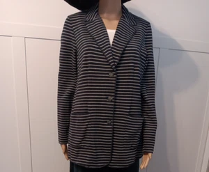 J Jill M Blazer Jacket Knit Blue Gray Striped 3 Button Cotton Blend Stretch - Picture 1 of 19