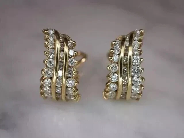 2Ct Round Cut Lab Created Diamond Women's Hoop Earrings 14K Yellow Gold Plated - Image 1 of 4