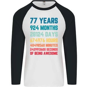77th Birthday 77 Year Old Mens L/S Baseball T-Shirt - Picture 1 of 29