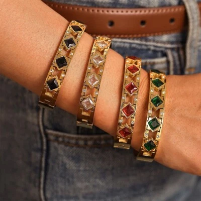 Moda Mujer Chapado en Oro 18K Circonita cúbica Brazalete Ancho 11m Brazalete Antideslustre Foto 1 de 4