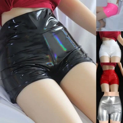 Women Faux Patent Leather Shorts Hot Pants PVC Shiny Slim Mini Sexy Clubwear - Image 1 of 4
