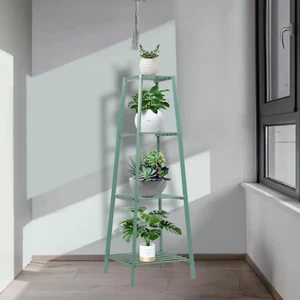 15" Green Bamboo 4-Tier Balcony Flower Pot Display Shelves Home Plant Rack Stand - Picture 1 of 6