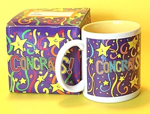 Congratulations Mug Accents & Designs 12 oz Mug Blue Yellow Ceramic New in Box - Picture 1 of 4