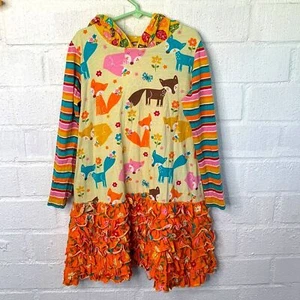 Jelly The Pug Orange Fall Hooded Long Sleeve Fox Animal Print Girls Kids Dress - Picture 1 of 6