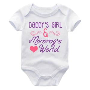 Daddys Girl Mommys World Newborn Baby Boy Girl 1 Piece Romper Family Tshirt Gift - Picture 1 of 8