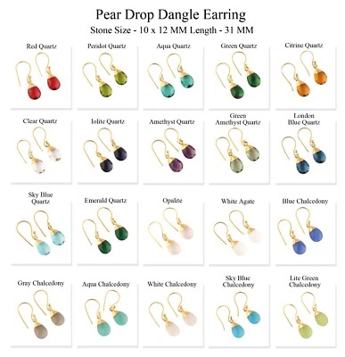 Pear Shape Colorful Chalcedony Quartz Yellow Gold Plated Drop Dangle Earrings  - Image 1 of 4