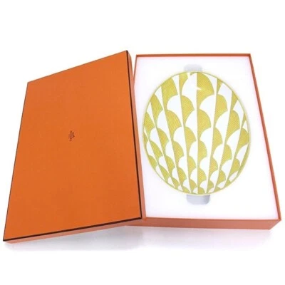 Hermes Soleil d'Hermes Plato Ovalado Amarillo Vajilla Plato Cena Auténtico Nuevo Foto 1 de 4