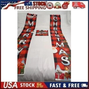 3 Piece Merry Christmas Porch Signs Christmas Buffalo Plaid Porch Banner Xmas  - Picture 1 of 13