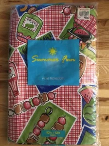 Summer Fun 52" Square Vinyl Tablecloth Picnic Theme New in Pkg - Picture 1 of 2