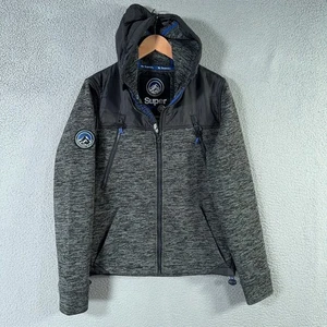 Superdry Jacket Men Small Black Gray Mountain Softshell Hybrid Zip Hooded Jacket - Picture 1 of 22