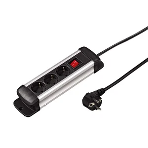 Hama Aluminiowa wtyczka wielokrotna 3-krotna z przełącznikiem Uchwyt 3m Kabel Listwa zasilająca - Zdjęcie 1 z 3