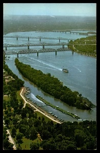 Postcard Air View of the Ohio River with Bridges and Island, Louisville, KY - Picture 1 of 2