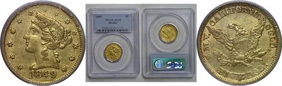 1849  Moffat $5 Gold PCGS AU-55 - Image 1 of 3