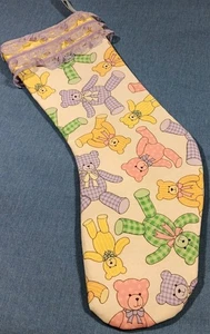 Medias de Navidad Ositos de Peluche Blanco Pasteles Púrpura Encaje 14.5" Hecho a Mano para Niños - Imagen 1 de 8