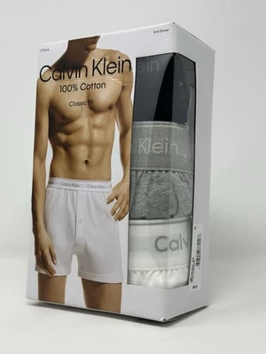 NEW Calvin Klein Men's 100% Cotton Classic Fit 3-Pack Knit Boxer Underwear, Med - Image 1 of 4