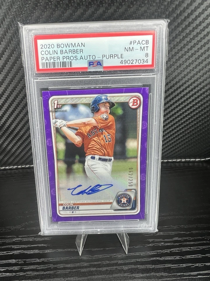 2020 Bowman Chrome Prospect Purple Refractor 48/250 Colin Barber #CPA-CBA Auto - Image 1 of 2