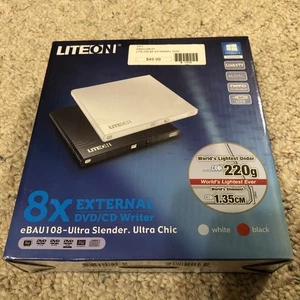 LITE-ON 8x External DVD/CD Writer Optical Drive eBAU108-11 Ultra Slender SEALED! - Picture 1 of 5