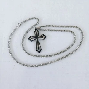 Believe by Brilliance Men Stainless Steel Two Tone Cross Pendant Chain Necklace - Picture 1 of 2