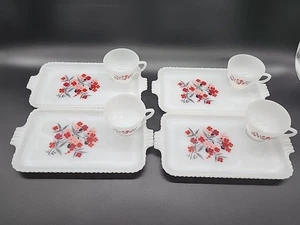 Vintage Anchor Hocking Fire King Primel Milchglas Snack Tablett 4er Set/1960’s - Bild 1 von 8