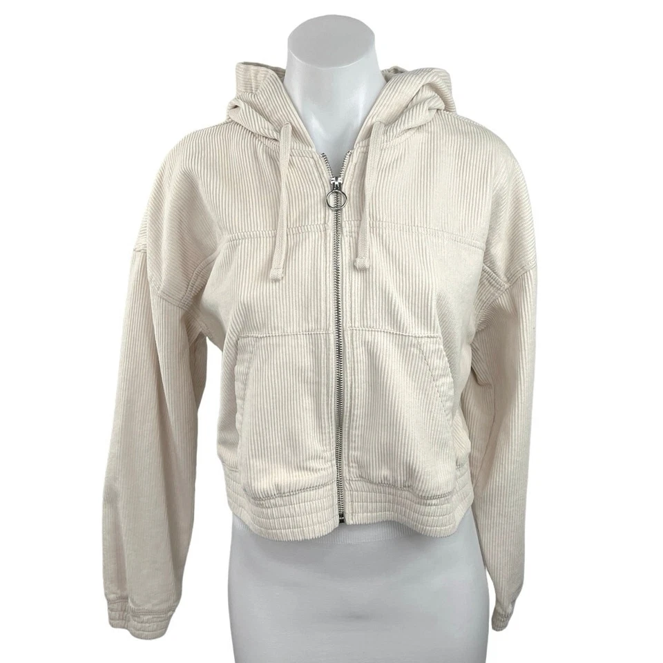 Jaqueta moletom Hollister creme veludo com zíper cordão com capuz ativa tamanho M - Imagem 1 de 4
