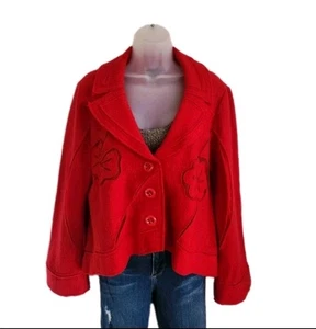 Rote gekochte Wolle Blumen und Netz Cutout Strickjacke Größe Large - Bild 1 von 7