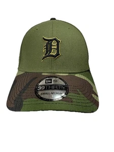 DETROIT TIGERS New Era 39thirty Fitted Baseball Hat Cap Small Medium Camo Green - Picture 1 of 8