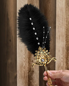 Ostrich Feather Fan for Vintage 1920s Gatsby Wedding Bouquet Flapper Accessories