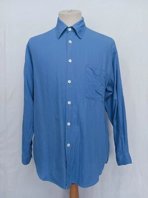 Camisa casual masculina listrada algodão tecido azul denim im product vintage ISSEY MIYAKE M - Imagem 1 de 4