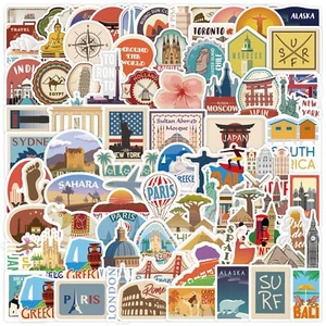 100 Luggage Suitcase Retro Vinyl Stickers Vintage City Names World Travel UK NEW - Picture 1 of 9