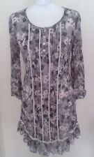 *Changes By Together* Grey Black Pink Sheer Floral Blouse Top Size 12 Exc. Cond