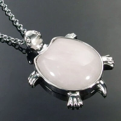 Collana donna ciondolo tartaruga vero quarzo rosa con GARANZIA argento 925 NUOVA - Immagine 1 di 2