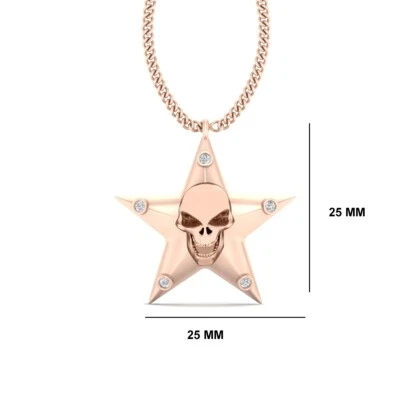 0.07tcw Simulated White Diamond Star and Skull Pendant Rose Gold Gothic Jewelry  - Image 1 of 4