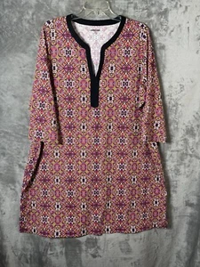 Lands' End Women’s Pink Purple Mosaic Stretchy Slinky Dress 3/4 Sleeve Size 2X - Picture 1 of 8