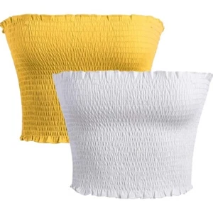 Women’s Strapless Pleated Sexy Tube Crop Tops Color White and Yellow, size XS - Picture 1 of 15