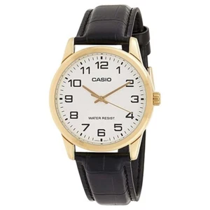 Casio Men's White Dial Black Leather Band Japanese Quartz Watch - Picture 1 of 7
