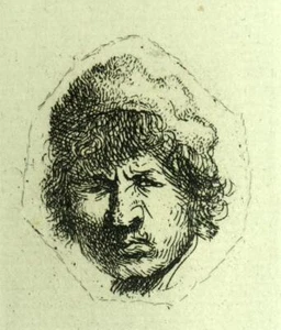 AUTOPORTRAIT AVEC UN BONNET DE FOURRURE gravure eau forte de Rembrandt de 1880 - Imagen 1 de 2