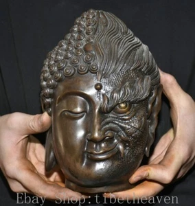7.8" Old Chinese Copper Feng Shui Shakyamuni Amitabha Buddha Demon Statue - Picture 1 of 12