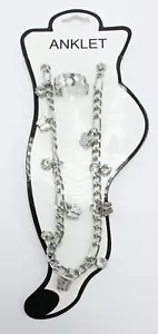 Nuevo conjunto de anillos de tobillera y punta en tono plateado con mariposas y diamantes de imitación #A111 - Imagen 1 de 2