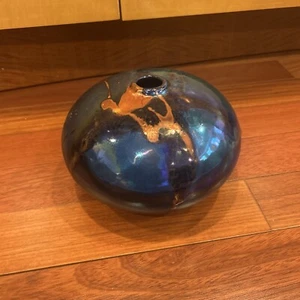 Vase irisierende Tropfglasur blau und kupfer wunderschön - Bild 1 von 12