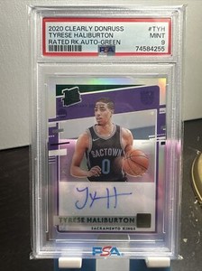 2020-21 Tyrese Haliburton Clearly Donruss Rated Rookie Auto Green /25 PSA 9!