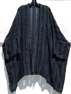 NEW Shirin Guild "Like Eskandar" BLACK Crinkled Linen 44" Long Duster Jacket O/S - Picture 1 of 5