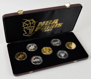 1996 NBA FINALS CHICAGO BULLS .999 SILVER 7-COIN SET #293/300 w/ 24K Gold Plated - Picture 1 of 6