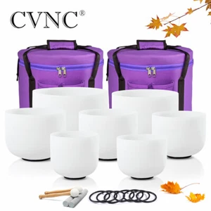 CVNC 432Hz 8"-14" 7 pcs Frsoted Crystal Singing Bowls Set Sound Healing Yoga - Picture 1 of 8