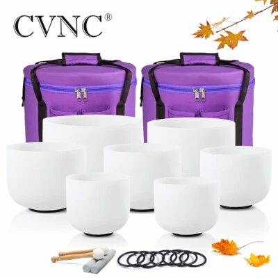 CVNC 432Hz 8"-14" 7 pcs Frsoted Crystal Singing Bowls Set Sound Healing Yoga