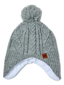 Wonder Nation Boys Pom Winter Knit Hat Grey Bear Logo One Size NWT #PKBLT - Picture 1 of 1