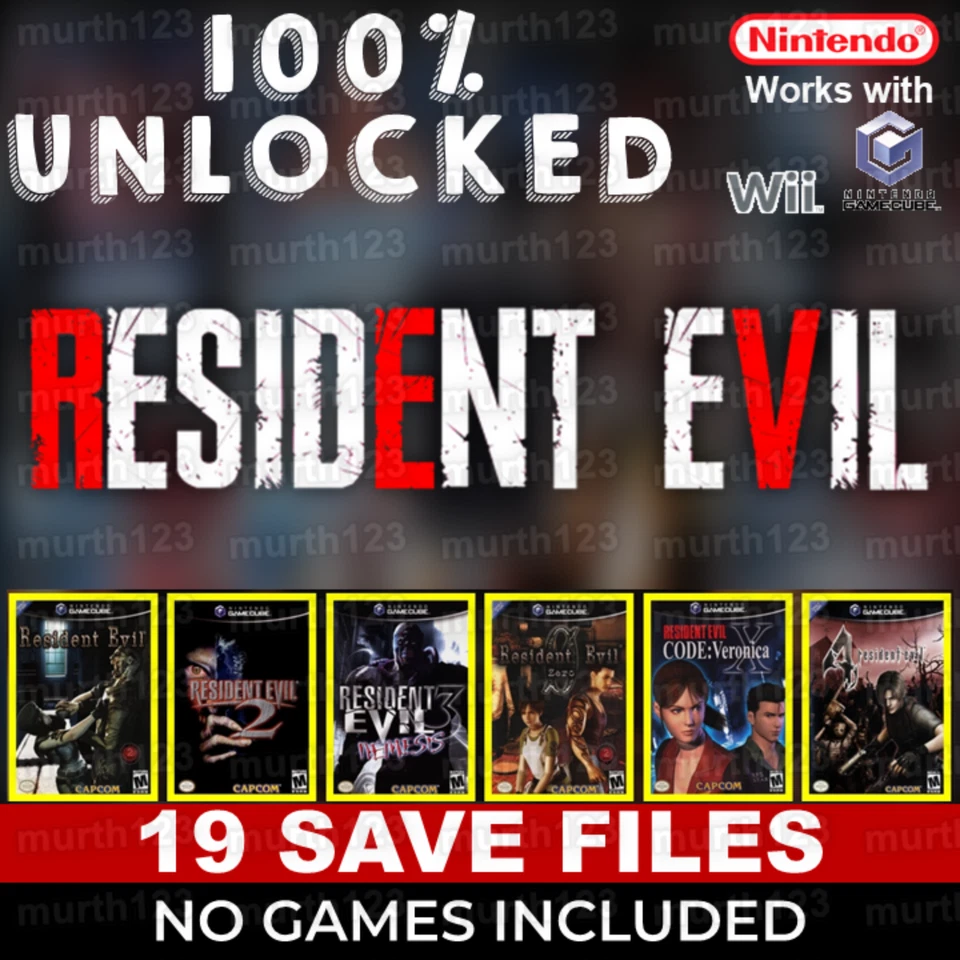 RESIDENT EVIL 0 1 2 3 4 | 100% Unlocked MEMORY CARD SAVES | Nintendo GAMECUBE - Image 1 of 4