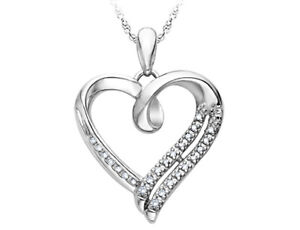 Diamond Heart Pendant in Sterling Silver with Chain