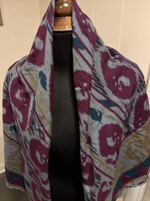 BUFANDA/BORDE DE PESTAÑAS CHAL ESTAMPADO VINTAGE GLENTEX COLORIDO GRIS/DORADO/VERDE AZULADO/GRANATE Foto 1 de 4