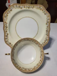 NORITAKE 4029 RONDINE Pattern Square Plate Double Handle Footed Cream Soup Bowl - Picture 1 of 7