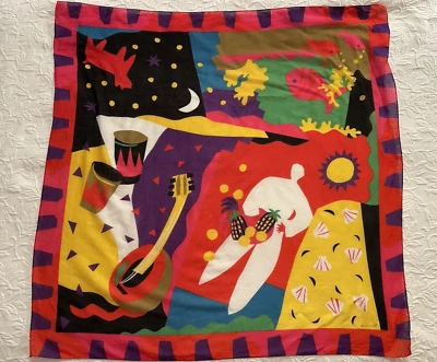 Bufanda Eco Vintage Colores Tropicales Peces Bongos Vibrante Festivo 34 x 34 Algodón Foto 1 de 4